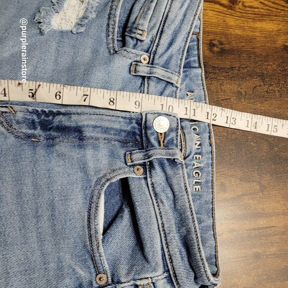 American Eagle Mom Jeans 00 S High Rise Medium Light Wash Stretch Denim - Picture 9 of 12